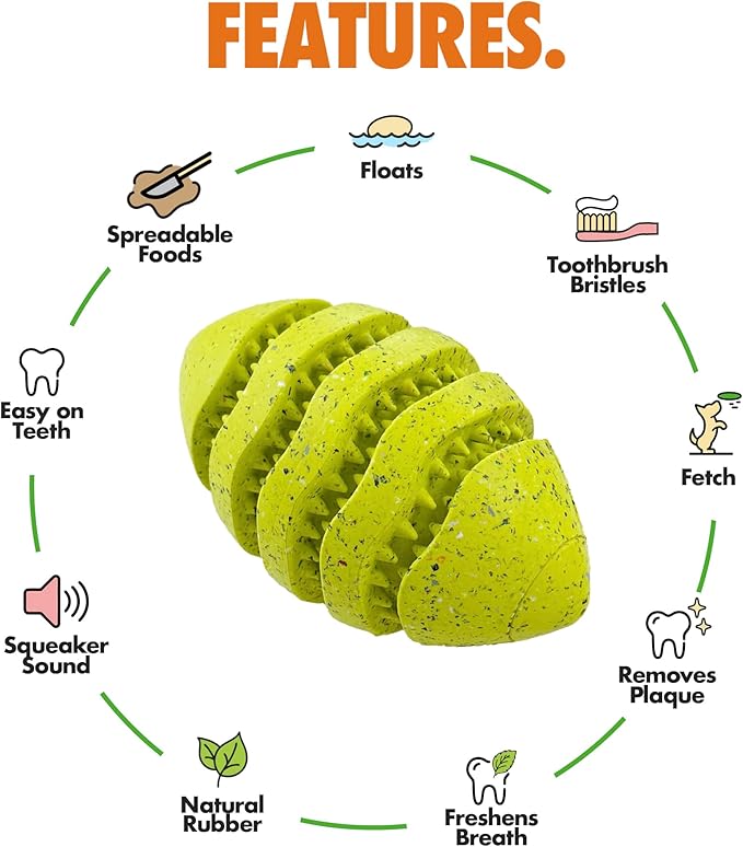 Max Fusion Made with Nike Grind, Arlee Spiro Football Dog Toy for All Dogs, Durable & Natural Rubber Chew Toy for Play, Fetch & Chewing, Large, Blue, 1 Count