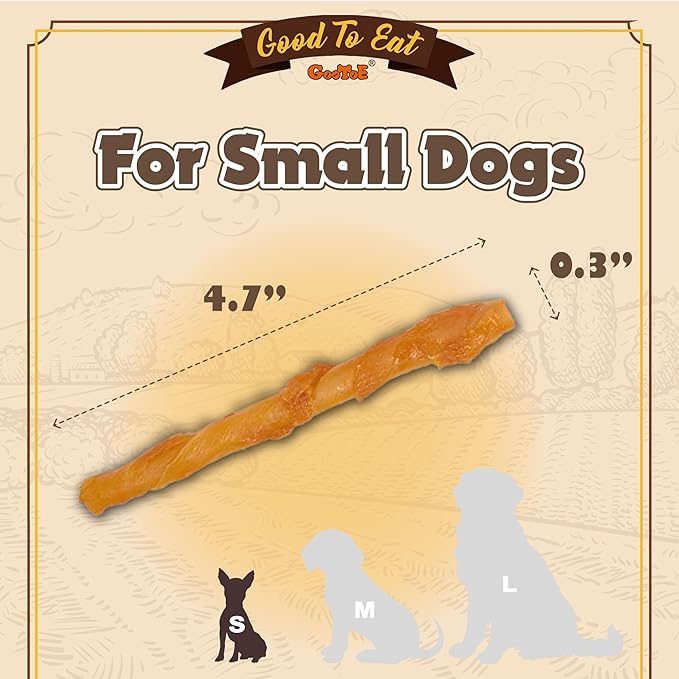 Gootoe Turkey Tendons for Dogs –All-Natural, Hypoallergenic Dog Treats, Rawhide Alternative, Long Lasting Puppy Chews, Healthy Dog Treats for Small Breeds, Twists (S), 10 Count Pack