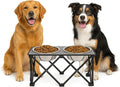 Foldable Camping Elevated Dog Bowl Stand – 10" Height Raised Dog Feeding Stand with 2 Stainless Steel Bowls 2.6" Depth – Portable Food and Water Bowl Set for Medium and Large Dogs – Black