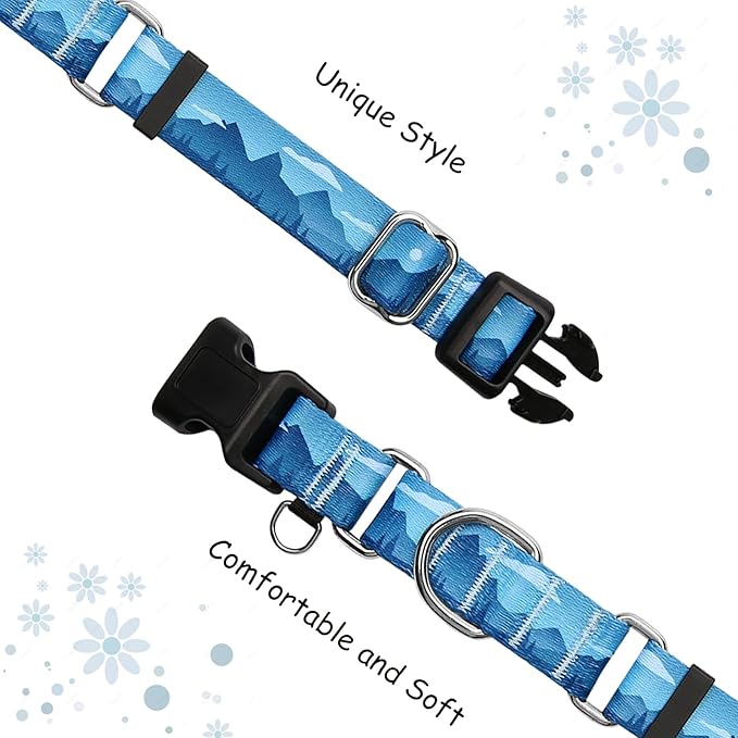 Martingale Collar for Dogs with Buckle Dog Collar Adjustable Soft Nylon Boy Dog Collars for Extra Large Dogs, Blue Sunset