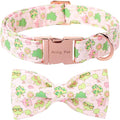 ARING PET St Patrick's Dog Collar with Bow, Cute Pink Shamrock Clovers Pets Detachable Bow Tie Collars for Puppy Small Medium Large Girl Boy Dogs-M