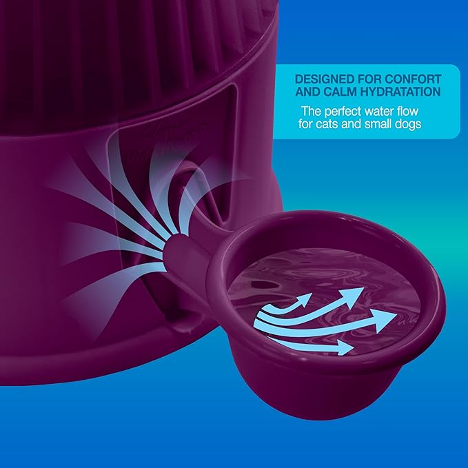 No Spill Pet Water Dispenser for Dogs and Cats, 67.6oz Gravity-Fed Water Bowl with Slow Drinking Design to Prevent Wet Fur, BPA-Free Polypropylene, Vida Mansa (Opaque Purple)