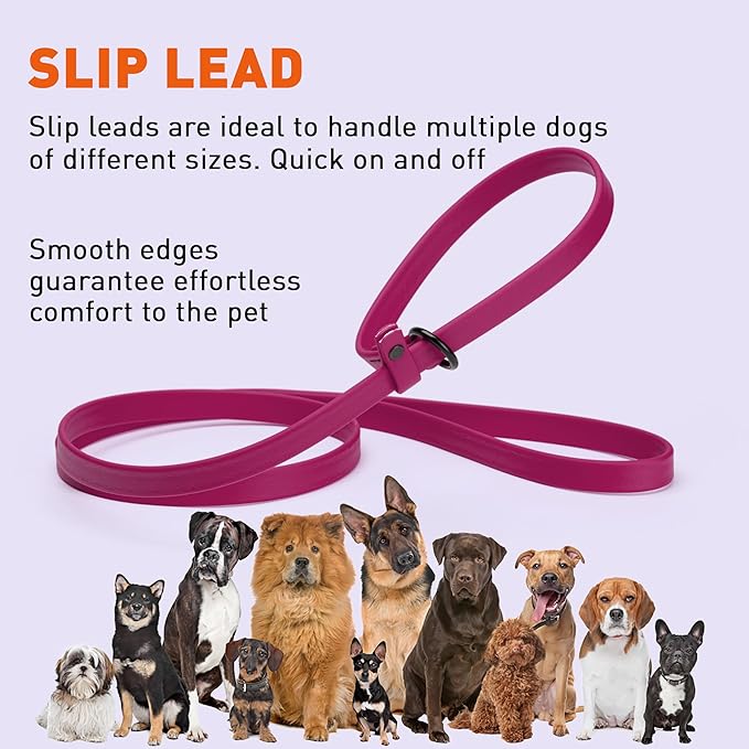 Dogline Biothane Slip Dog Leash - for Small, Medium and Large Dogs - Odor Free Slip Lead, Heavy Duty and Durable Material Kennel Lead - Magenta Pink - 5ft L x 5/8in W