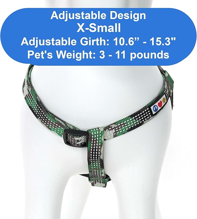 Pawtitas Reflective Step-in Dog Harness – Adjustable No-Pull Vest for Puppies to Seniors, Safe & Comfortable, XS Camo Green