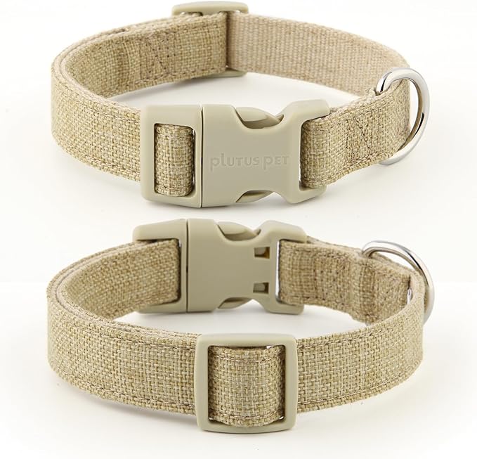 Plutus Pet Cotton Hemp Dog Collar and Leash Set, Adjustable Collar for Small, Medium, and Large Dogs, Heavy Duty and Soft on Skin, Khaki, L