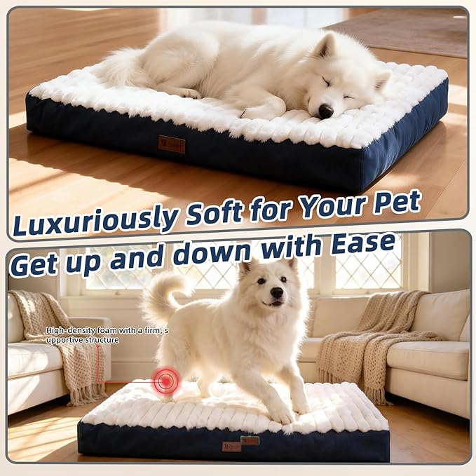 Orthopedic Dog Bed with Firm High-Density Egg Crate Foam, Machine Washable Cover & Non-Slip Bottom for Medium Breeds (Blue, 29" L x 18" W x 3" H)
