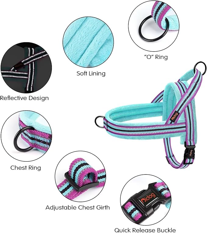 Didog Soft Flannel Padded Dog Vest Harness, No Pull/Quick Fit Reflective Dog Strap Harness, Easy for Training Walking (XS:Chest 15-18", Mixed-Blue)