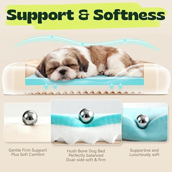 28 Inch Orthopedic Dog Couch Bed for Medium Dogs Up to 30 lbs,Cooling Gel Memory Foam + Egg Crate Foam,Waterproof Removable Washable Cover,4-Sided Bolster,Non-Slip Bottom,Beige