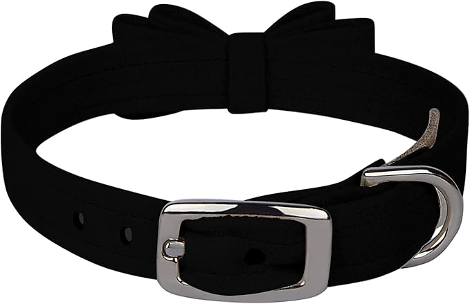Susan Lanci Designs Ultrasuede Premium Dog Collar with Big Bow, Black, Medium