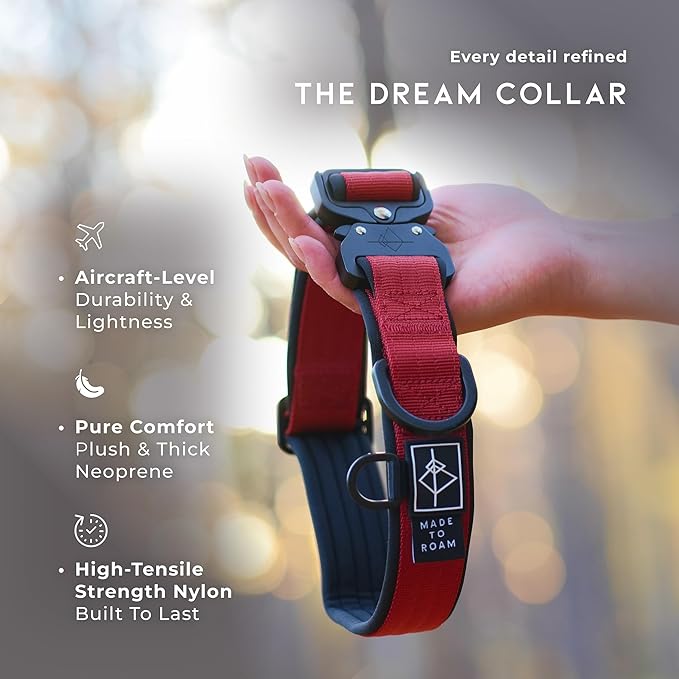 MADE TO ROAM Comfort Collar - Adjustable Nylon Dog Collar with Soft Comfortable Padding, Light Aviation Aluminum Metal Buckle for Small, Medium and Large Dogs (Michigan Autumn, Size 1)