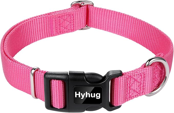 Hyhug Medium Dog Collar, Pink:Heavy-Duty Quick-Release Nylon Buckle, Adjustable & Durable, Cute Dog Collar (Medium, Candy Pink)