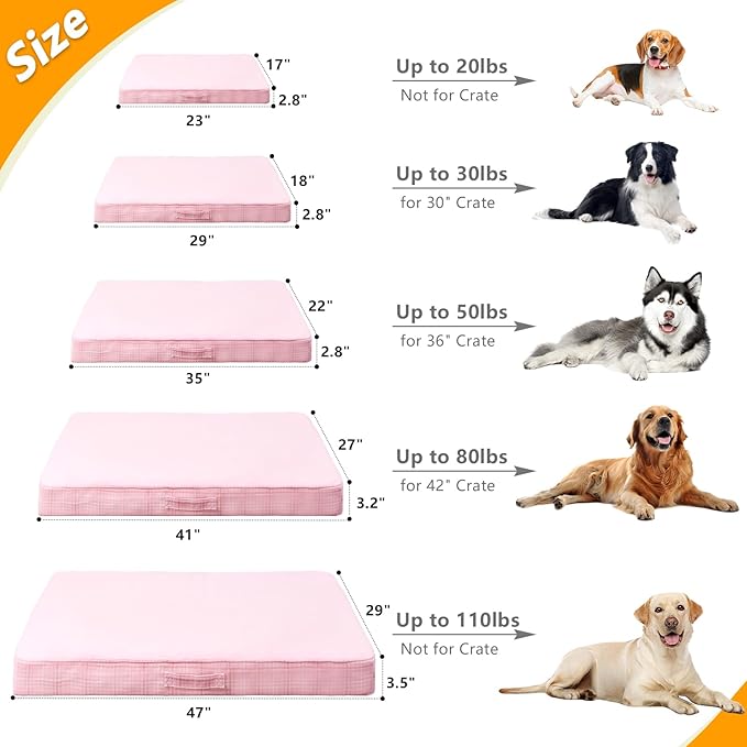 MIHIKK Washable Orthopedic Dog Bed for Large Dogs, XXL Waterproof Pet Bed with Egg Crate Foam Strong Support, Machine Washable Cover & Anti-Slip Bottom & Durable Zipper 47x29(Pink)