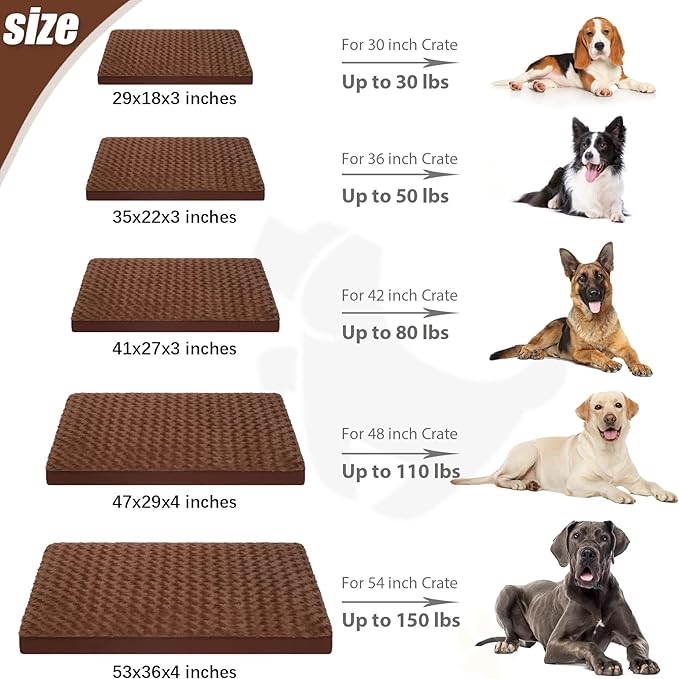 Dog Crate Bed Waterproof Jumbo Dog Beds for Extra Large Pets Rose Velvet Soft Fluffy Washable with Removable Cover & Anti-Slip Bottom, 53 x 36 Inch, Brown