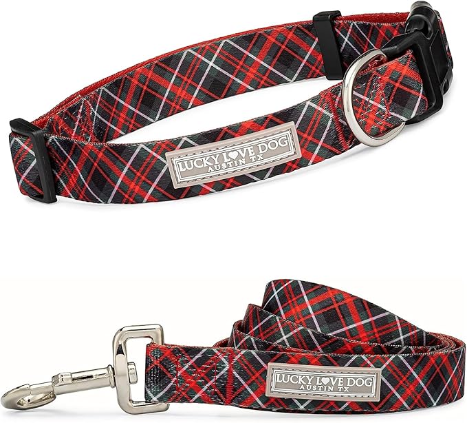 Lucky Love Dog - Easy Click Buckle Dog Collar with Leash Set Combo, Durable & Comfortable for Male & Female Dogs, Pet Collar for Large Dogs, Secure Fit - Heywood Combo, Large
