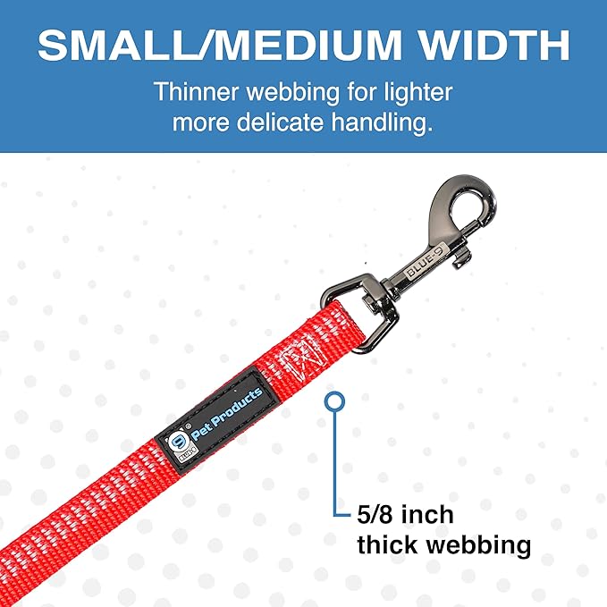 Blue-9 Reflective Multi-Function Dog Leash, Double Attachment Adjustable Lead for Obedience Training and Running, 6 Feet, Made in The USA, Small/Medium, Red
