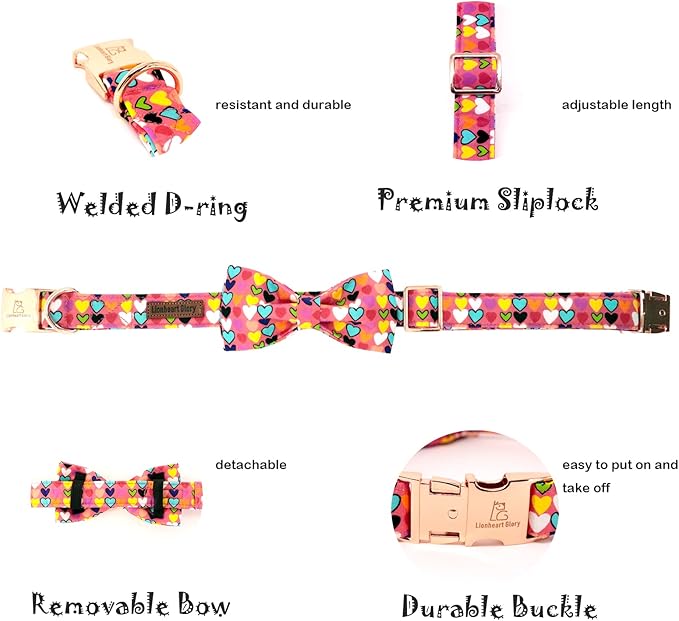 Lionheart glory Valentine's Dog Collar, Dog Collars with Bow, Pet Collar Adjustable Dogs Bowtie Pet Collars for Large Dogs