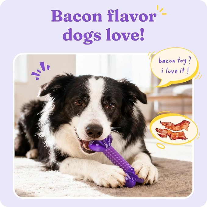 Dog Toys for Aggressive Chewers: Indestructible Dog Chew Toys for Medium & Large Dogs, Tough Bacon Flavored Nylon Bone to Keeps Them Busy