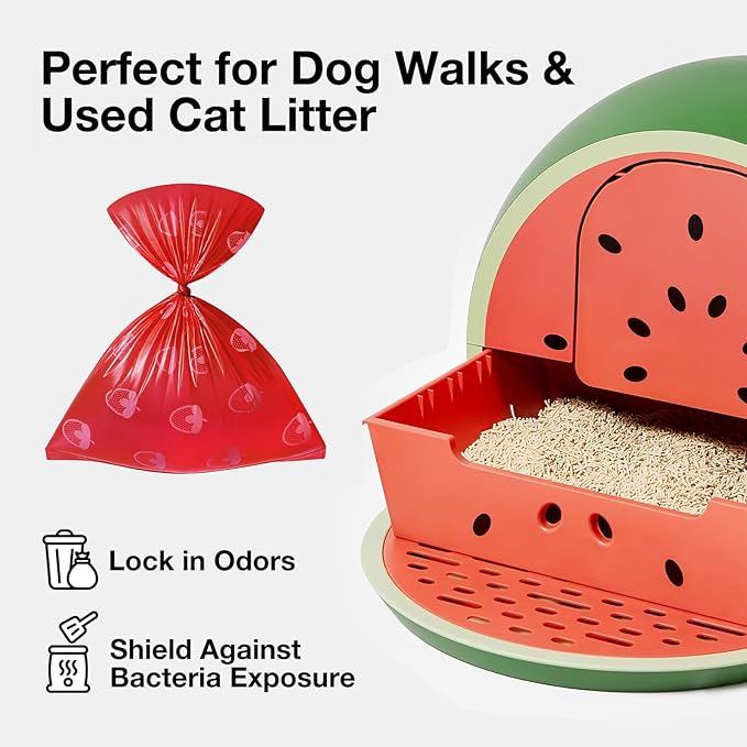 VETRESKA Strawberry Scented Dog Poop Bags, Leak Proof, Extra Thick and Large Pet Waste Bags for Dogs Walking and Cat Litter, 36 Refill Rolls, 540 Bags, Red