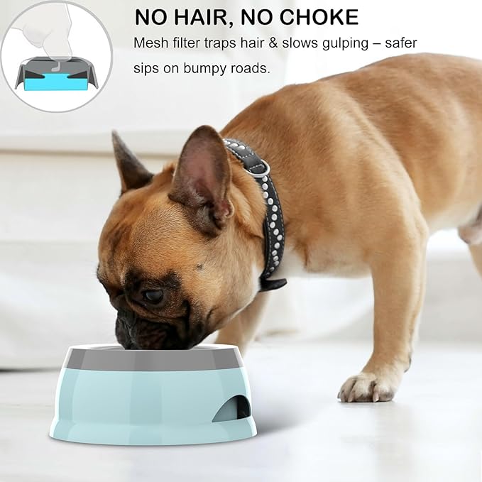 25oz Slow Drink Dog Water Bowl, No Spill Water Bowl for Dogs Cats, Non-Splash No Mess Puppy Kitten Water Feeder, Carried Portable Base for Vehicle Car,Travel,Home (Small/Medium Pets) - Blue