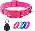 azuza Reflective Dog Collar with Airtag Holder, Soft Neoprene Padded Pet Collar with ID Tag Ring, Adjustable for Medium Dogs,Hot Pink,M
