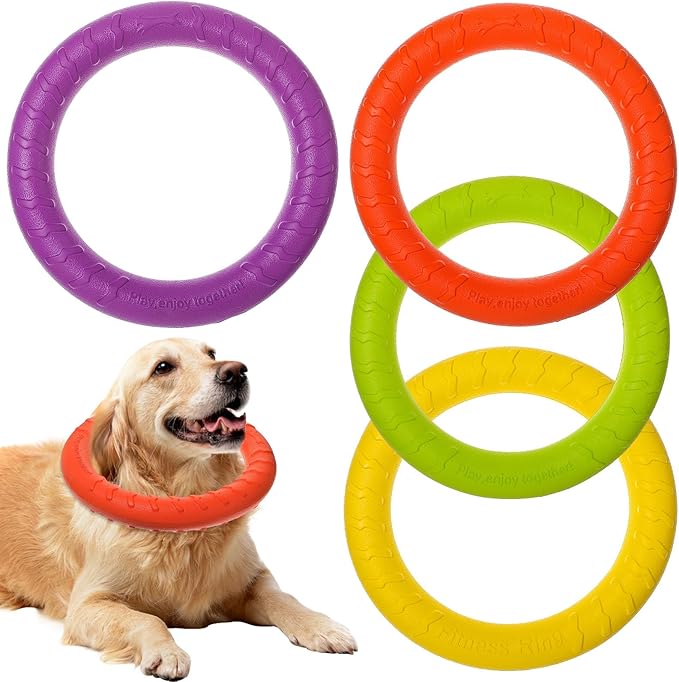 JIEYAO 4 Pcs Dog Training Ring for Outdoor, 12 Inch Pet Flying Disc for Aggressive Chewers, Durable Chew Toy Dog Ring Fetch Toys Floating Ring Toy for Large Medium Dogs Training and Teeth Cleaning