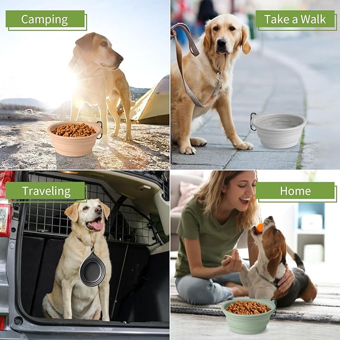 Dog Bowl Pet Travel Collapsible Bowls 2 Pack, Portable Foldable Cats Dogs Water Dish Puppy Bowl for Walking Parking Traveling, Silicone One-Piece Molded Rim No Fall Off or Crack BPA Free
