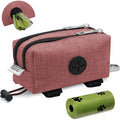 Dog Poop Bag Holder for Leashes, Dog Waste Bag Dispenser with 2 Zipper Pockets and Clip for Pets Doggy Training, Puppy Treat Pouch Carrier with 1 Roll Poop Bags for Walking Accessories (Red)