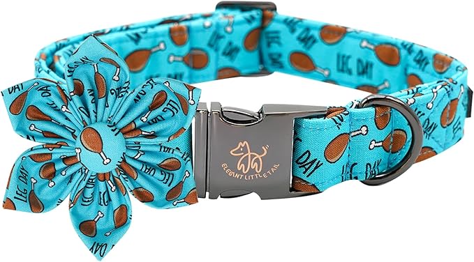 Elegant Little Tail Dog Collar with Thanksgiving Turkey Print, Flower Dog Collar for X-Small Dogs
