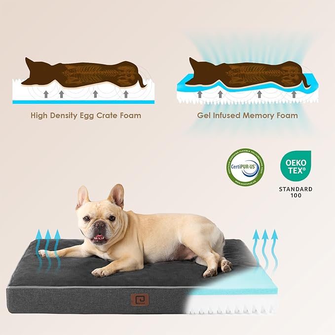 EHEYCIGA Waterproof Dog Bed Orthopedic 35"x23", Memory Foam Pet Bed for Larged Size Dogs, Washable Pet Mat with Removable Cover, Dark Grey