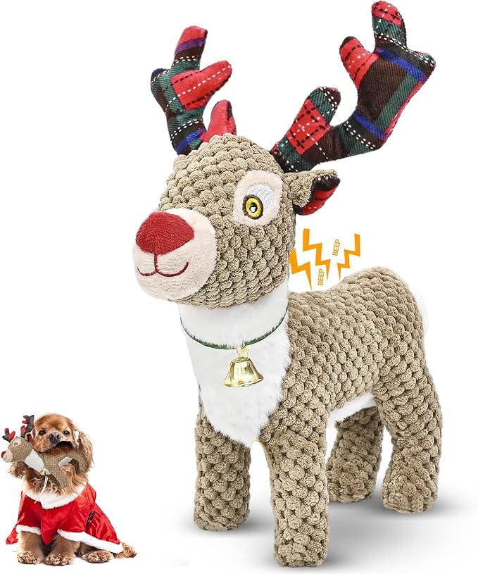 Christmas Dog Toys for Large Breed, Plush Squeaky Stuffed Animals Interactive Medium & Small Dog Toys, Funny Cute Puppy Toys, Dog Birthday Gifts for Dog Presents