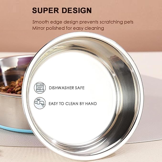 Deep Stainless Steel Non-Skid Dog and Food Bowls, Each Holds Up to 2 Cups, Set of 2 Packs(5.5 x 1.9 Inches)