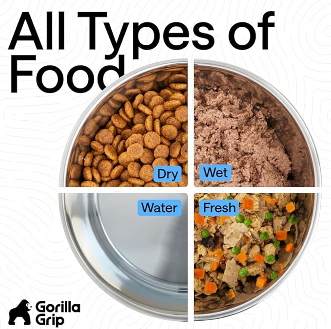 GORILLA GRIP Dog Bowls, Heavy Duty 304 Stainless Steel, Holds 2 Cups Each (16 fl oz) Food and Water Bowl for Feeding Dogs and Cats, Dishwasher Safe, Rust Resistant, BPA Free Rubber Base Set of 2 Blue