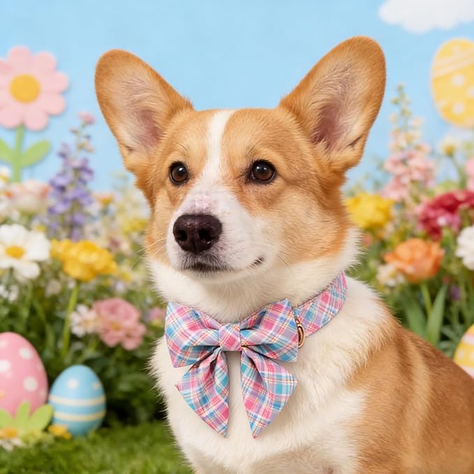 ARING PET Easter Dog Collar with Bow, Cute Pink Sailor Bowtie Pet Collars with Metal Buckle for Puppy Small Medium Large Boy Girl Dogs-S