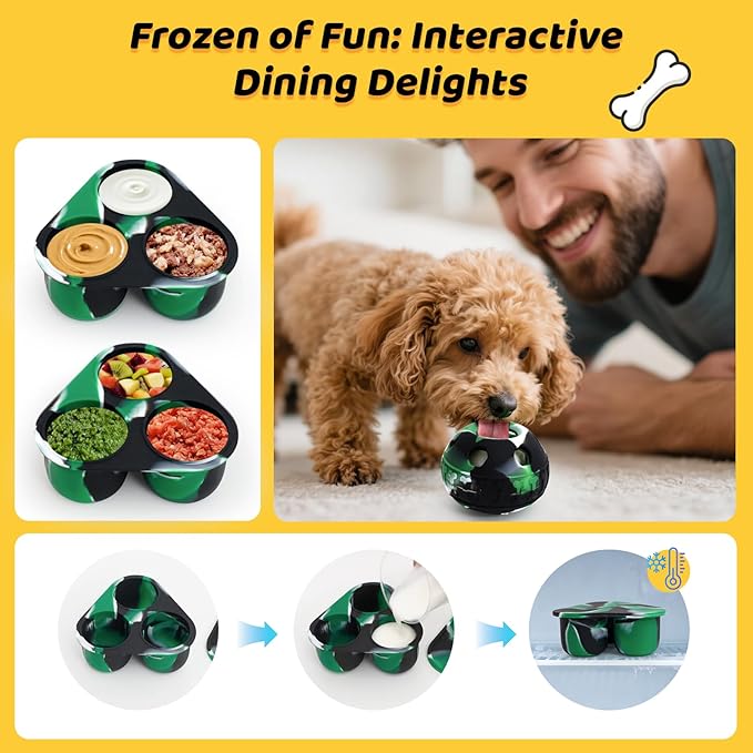 IFOYO Frozen Treat Dog Toy Ball for Small to Medium Dogs Silicone Enrichment Dog Toys to Keep Them Busy Reduce Anxiety Puzzle Treat Dispensing Dog Toy for Slow Food Training (Camouflage Green)