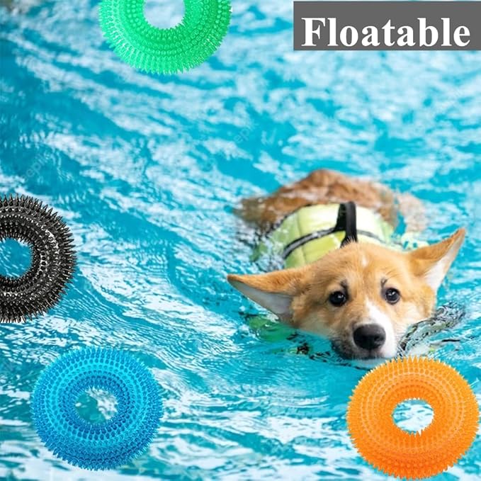 ADUCK Dog Squeaky Chew Toys for Aggressive Chewers, Small Medium Large Dogs Teeth Cleaning Soft Natural Rubber Float Toy for Indoor Outdoor Water Pool, Donut Ring Design 4.92 inch, Crystal Blue