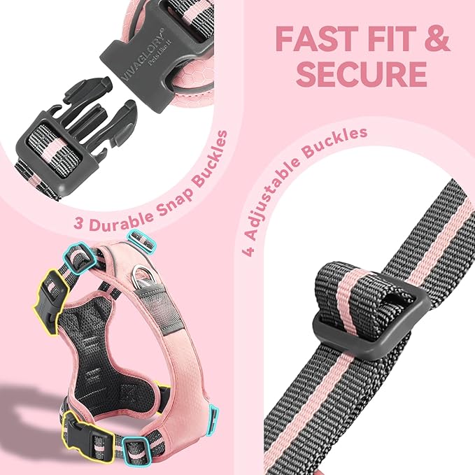 VIVAGLORY Dog Harness Easewalk No Pull Dog Harness with Handle Front Clip & Back Clip for Training Walking Lifting, No Pull Adjustable Easy On Padded Comfortable for Pet, M, Sakura Pink - Patterned