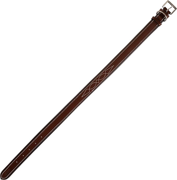Exion Heavy Duty Dog Collar Designer Stitched Soft Leather Padded- Suitable for Small Medium Large X-Large Dogs for Walking Running Training- Oak Brown with Oak Brown Padding