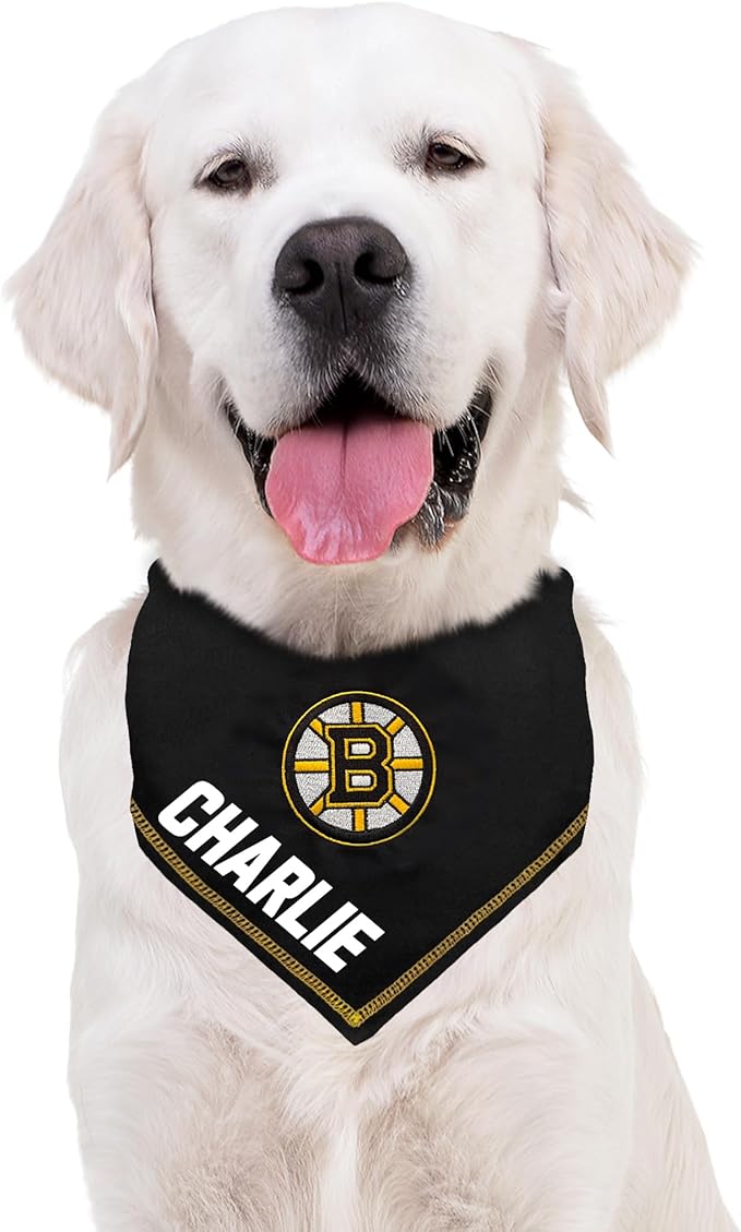 Pets First NHL Boston Bruins Personalized Tie Around Bandana for Dogs & Cats, Size Large/X-Large. Custom Dog Bandana Scarf Bib for Pet Cat Dog. The Ultimate Game-Day & Party Customizable Bandana