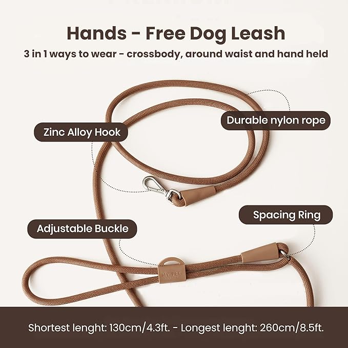 No Pull Dog Harness and Leash Set 3-in-1, Adjustable Anti Pull Dog Puppy Harness with Hands-Free Matching Leash and Poop Bag Holder, Easy Walk Dog Harness Medium, small Sized Dog (Cocoa)