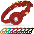 OOPSDOGGY Rolled Leather Dog Collar with Airtag Holder - Reflective Round Airtag Dog Collar - Soft Tracking Pet Collar for Small Dogs Puppy Cats Kitten (Red, XL, 17"-21")