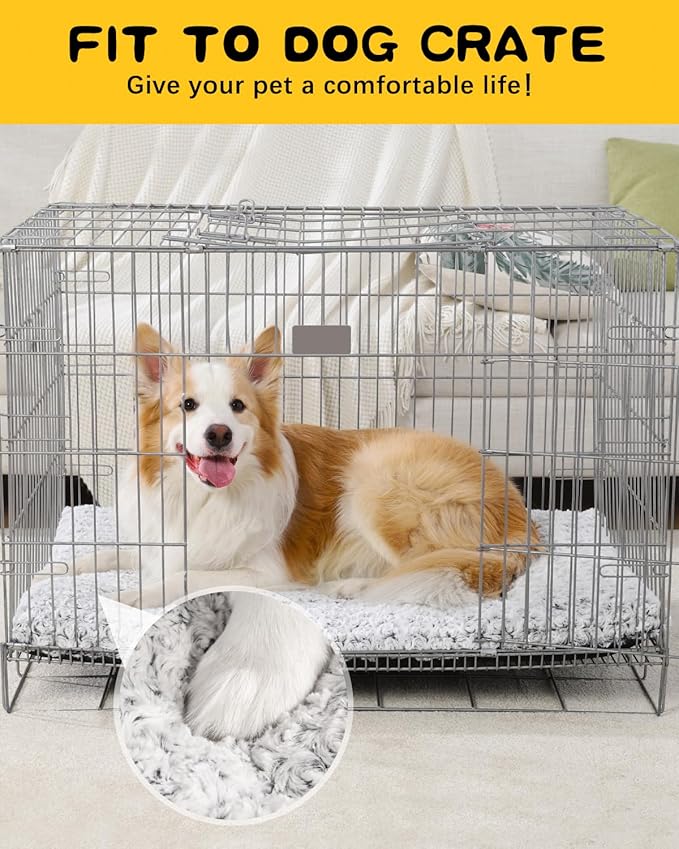 Washable Dog Bed Crate Pad for Medium Large Size, Soft Kennel Pad Crate Mat for Dog Cage Anti-Slip Comfy Pet Bed,35" x 22",Gray
