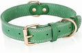 Genuine Leather Dog Collar, Heavy Duty Wide Dog Collar for Small, Medium, Large and Extra Large Dog (XL: 1.4" Wide for 18.6"-25.8" Neck, Dual Stitch - Green)