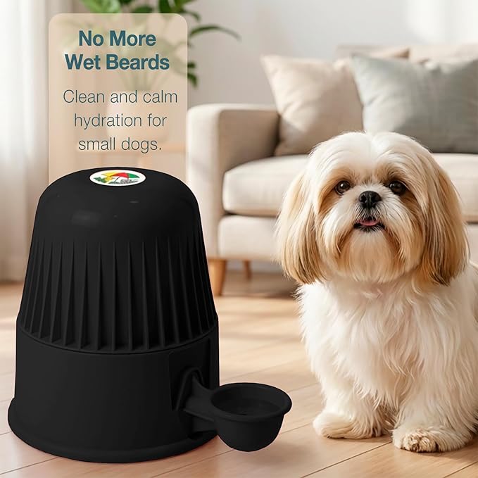 No Spill Pet Water Dispenser for Dogs and Cats, 67.6oz Gravity-Fed Water Bowl with Slow Drinking Design to Prevent Wet Fur, BPA-Free Polypropylene, Vida Mansa (Clear Black)