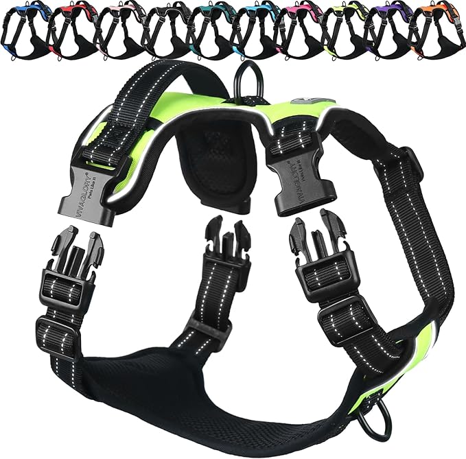 VIVAGLORY Dog Harness Easewalk No Pull Dog Harness with Handle Front Clip & Back Clip for Training Walking Lifting, No Pull Adjustable Easy On Padded Comfortable for Pet, L, Bright Yellow - Plain