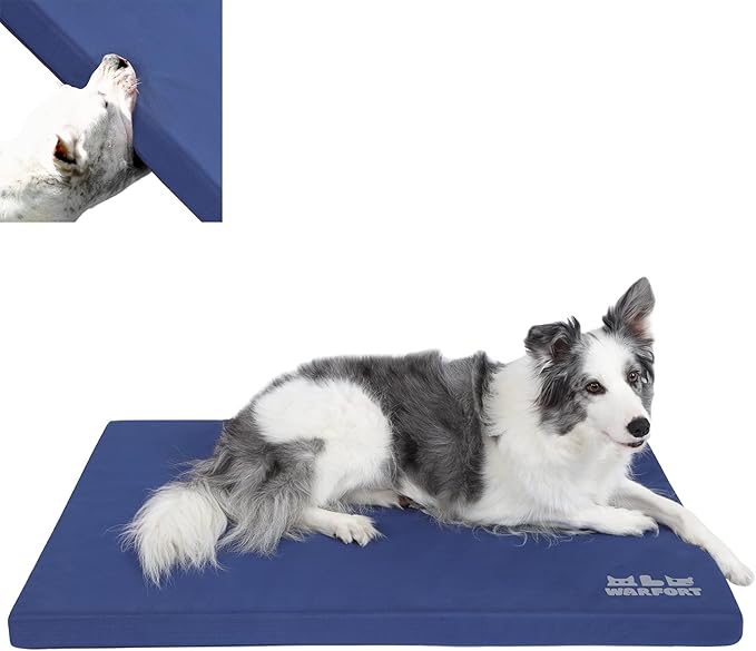 Durable Outdoor Dog Bed Chew Proof Stable Crate Mat Indoor cat Bed Anti Mild Bite Kennel Pad with Removable Fully Waterproof Cover (Blue, Small(23x17x1.5in))