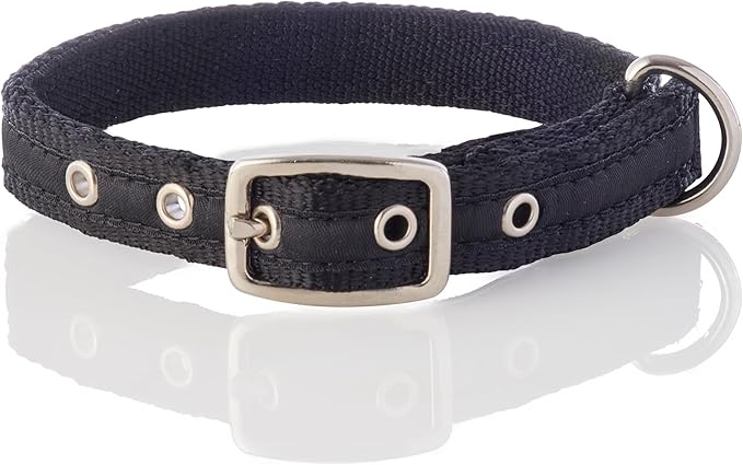 Adjustable Recycled Ribbon Dog Collar for All Pet Breeds, Black, Small