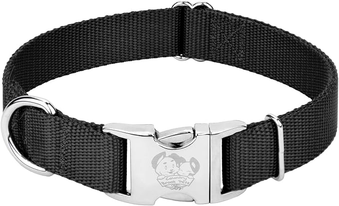 Country Brook Petz - Premium Nylon Dog Collar with Metal Buckle for Small Medium Large Breeds - 10+ Cool Colors (Medium, 3/4 Inch, Black)