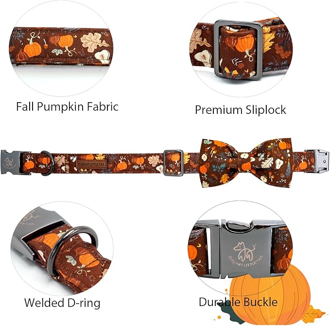 Elegant little tail Halloween Dog Collar, Ghosts Print Pumpkin Pet Collars with Bow Puppy Collar Bowtie Female or Male Cotton Adjustable Collars for Small Medium Large Dogs