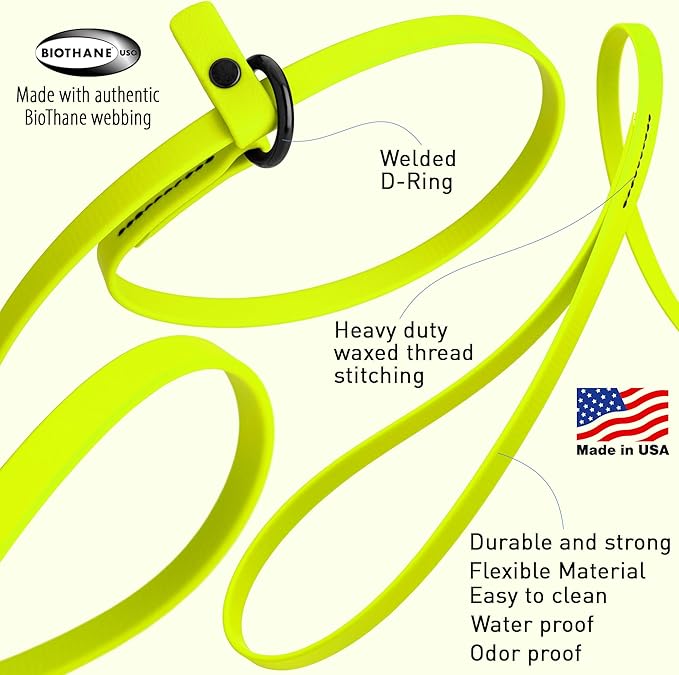 Dogline Biothane Slip Dog Leash - for Small, Medium and Large Dogs - Odor Free Slip Lead, Heavy Duty and Durable Material Kennel Lead - Safety Yellow - 7ft L x 1/2in W
