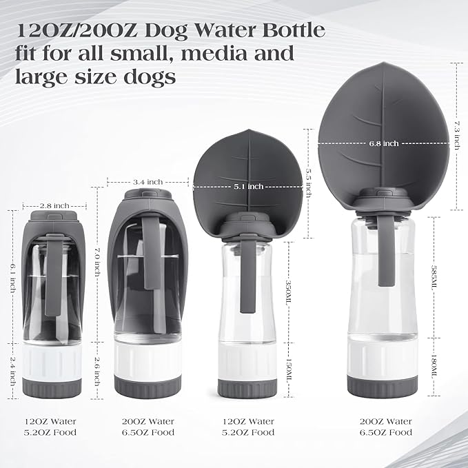 Dog Water Bottle Dispenser for Walking, Pet Water Feeder Container Portable with Drinking Cup Bowl Outdoor Hiking, Travel Large Grey